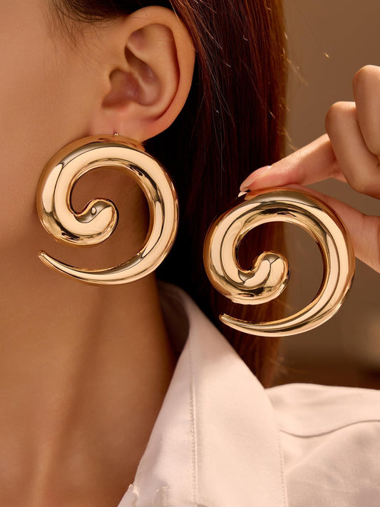 Gold Geometric Spiral Hoop Earrings for Women
