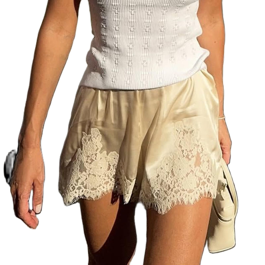 Amiblvowa Women's Satin Silk Lace Micro Mini Shorts