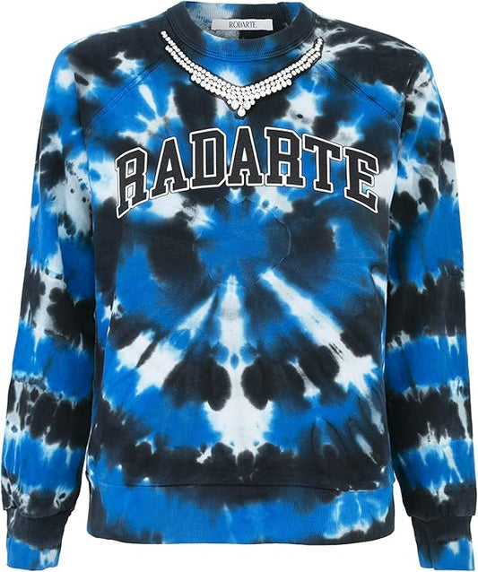 Eclectic Boho Chic Rodarte Tie Dye Sweatshirt with Rhinestone Accents.