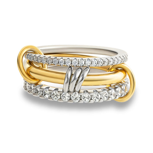 18k Gold Plated Cubic Zirconia Stackable Ring Set for Women.