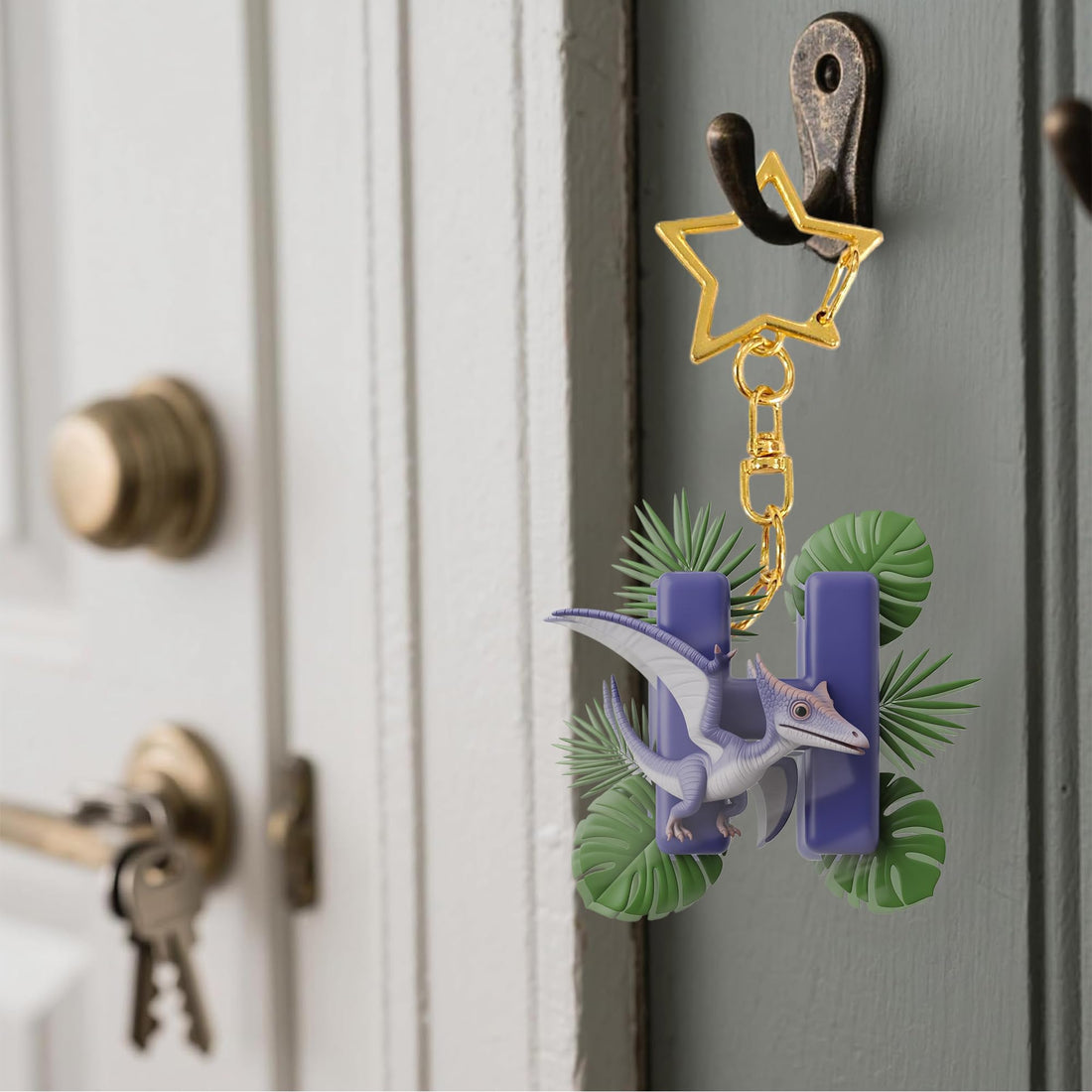 Dinosaur Letter H Keychain: Sparkly Initial Your Kid Won't Lose