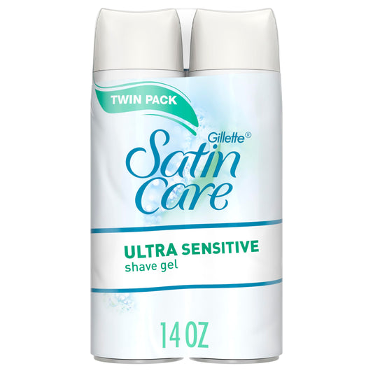 Gillette Satin Care Ultra Sensitive Shave Gel for Women, Pack of 2, 7oz Each, Frangrance Free.