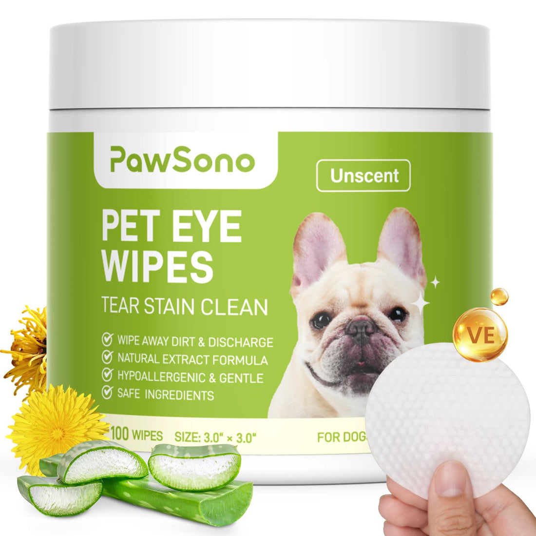 Hypoallergenic Eye Wipes for Dogs and Cats - Natural Cleaning Solution.