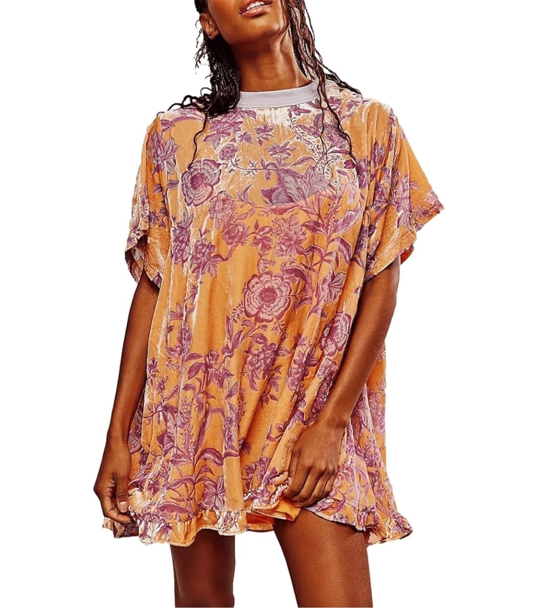 Women's Summer Vintage Velvet Floral Printed Mini Dress