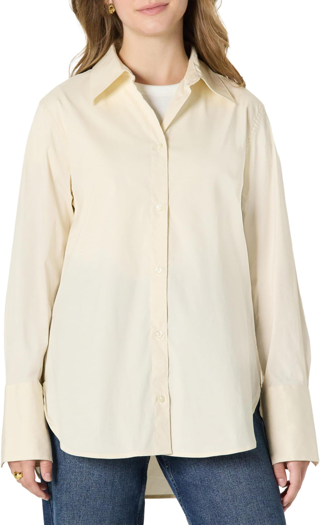 Amazon Essentials Women's Oversized-Fit Cotton Stretch Poplin Button-Down Dress Shirt