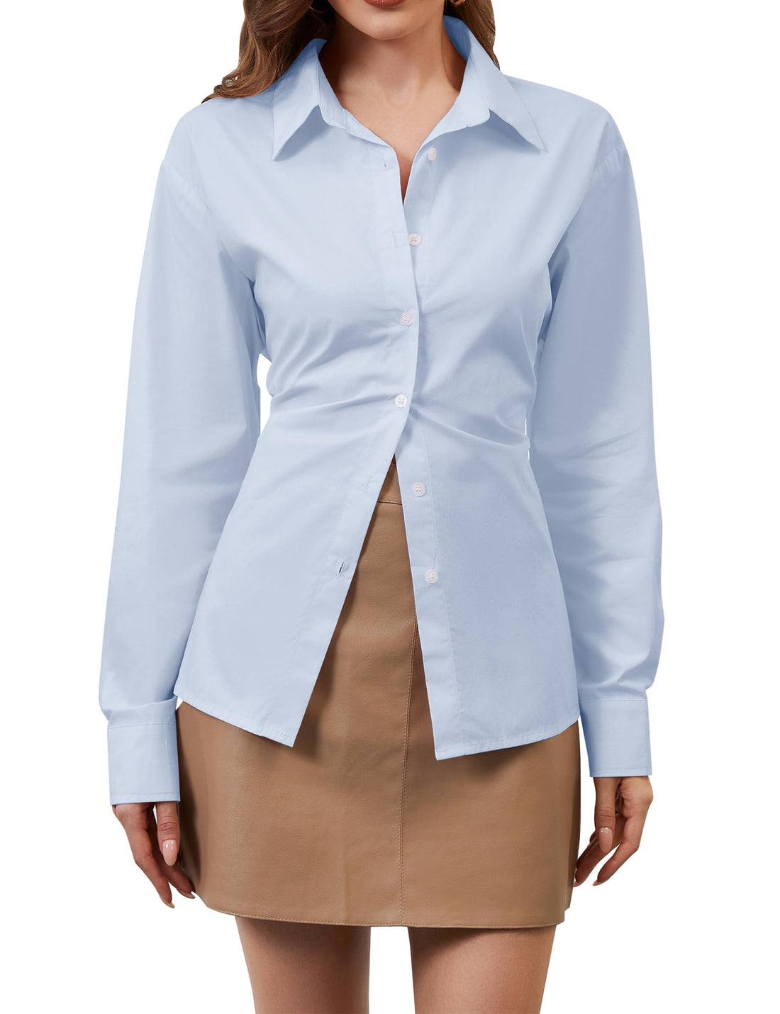 MISSACTIVER Women's Lapel Collar Button Down Shirt Description