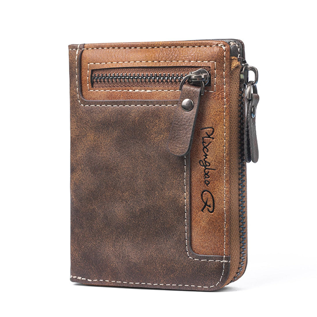 Vintage Leather Zipper Wallets for Men with RFID Blocking