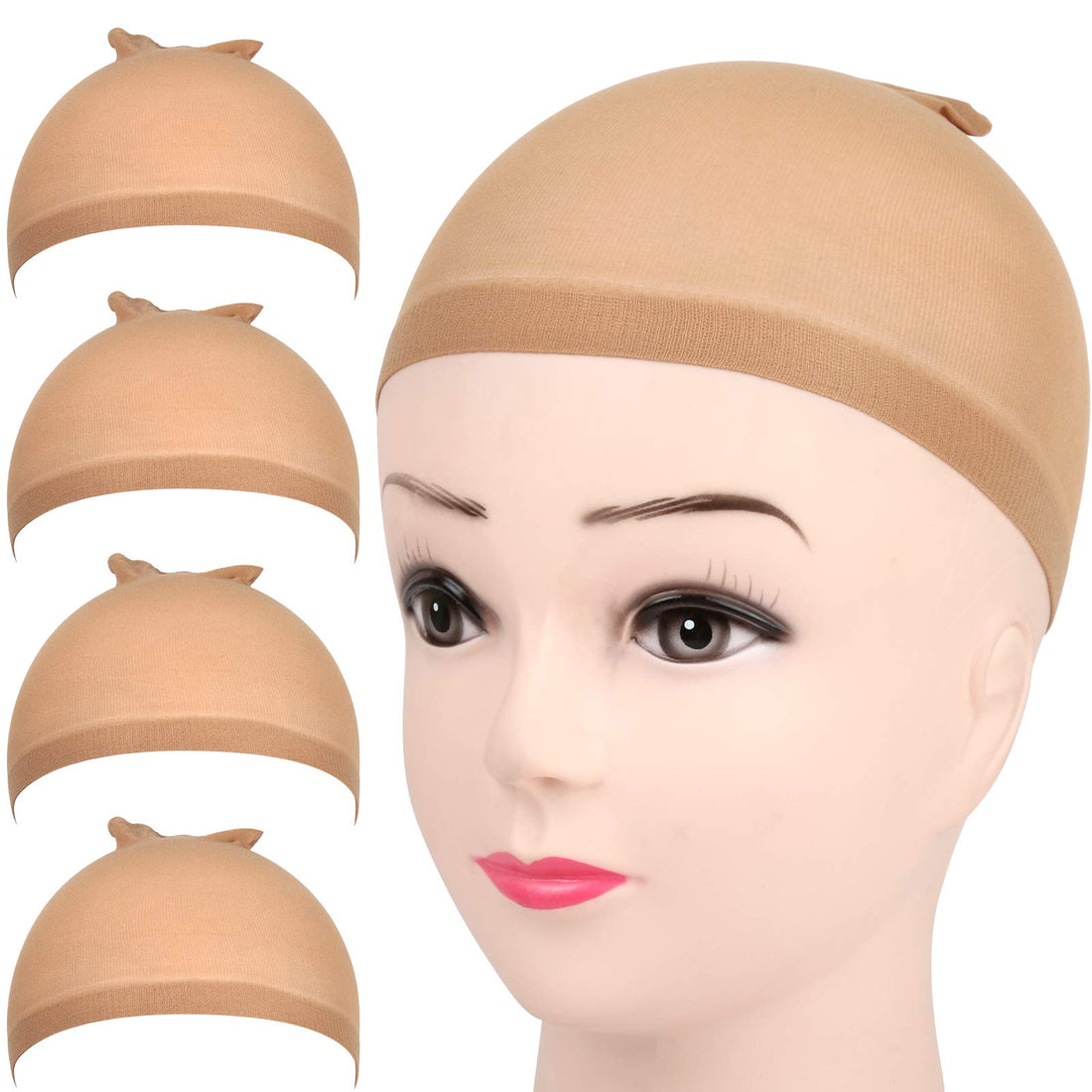 Fandamei 4 pieces Light Brown Stocking Wig Caps Stretchy Nylon Wig Caps for Women.