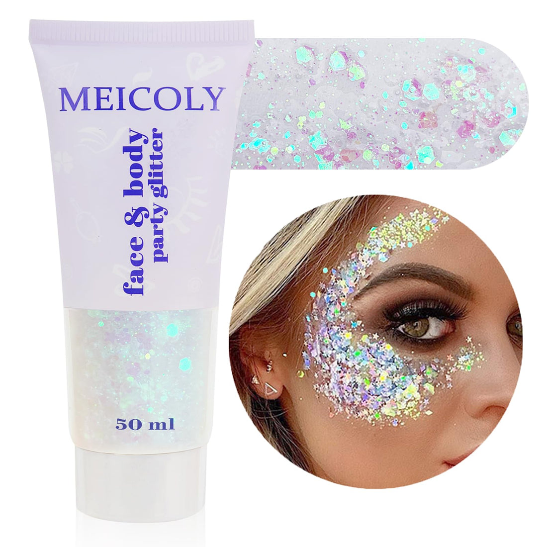 MEICOLY Clear White Body Glitter for Music Festivals and Raves