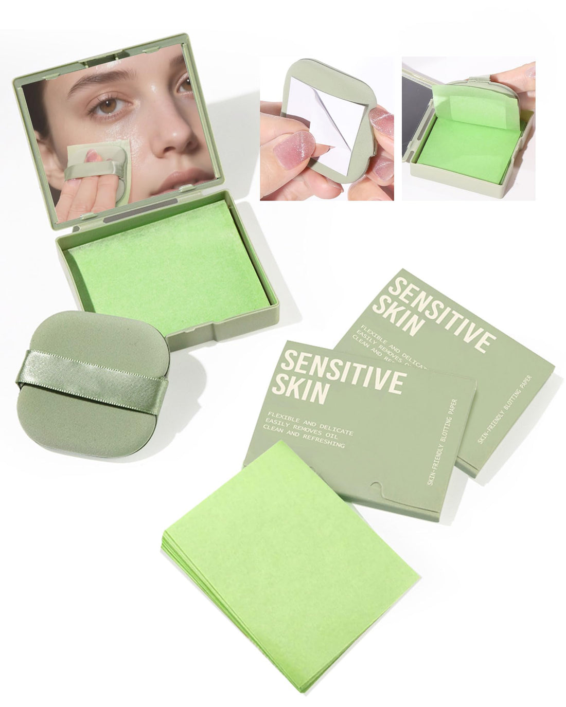 SUMEITANG Oil Blotting Sheets for Face with Mirror & Puff Set - High-Performance Oil Control for ...