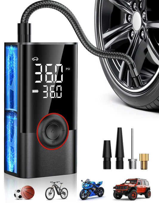 Portable Cordless Tire Inflator with LED Light and Digital Display