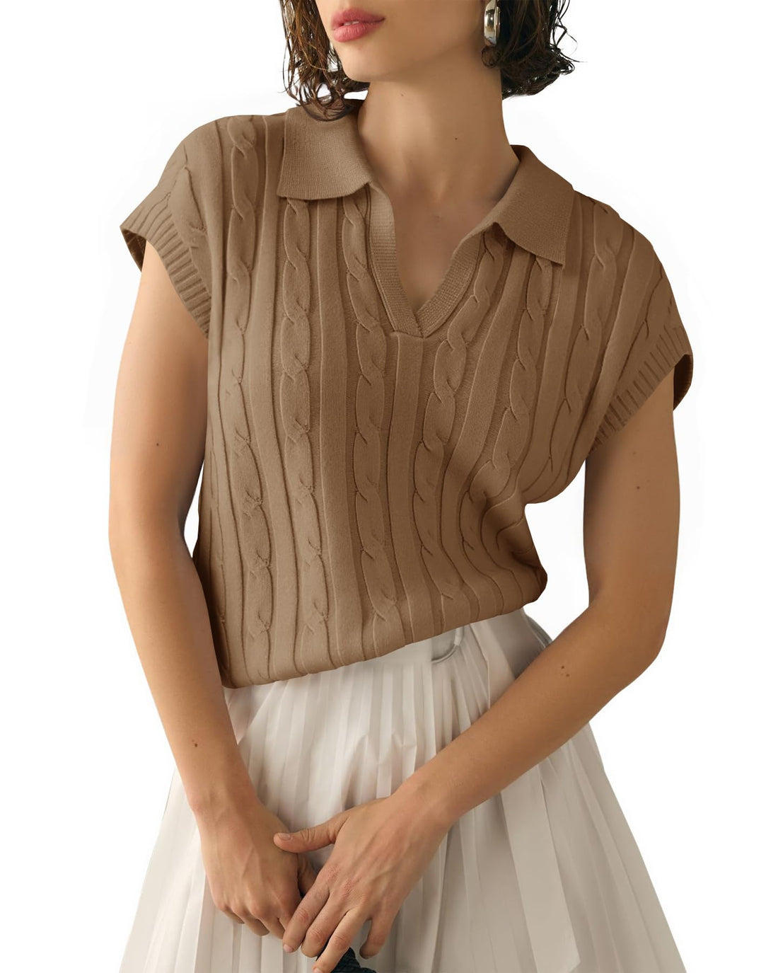 Women's Casual Cable Knit Vest Sweater Top