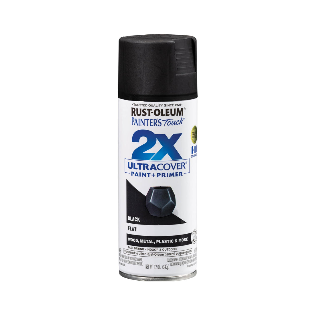 Rust-Oleum 334020 Painter's Touch 2X Ultra Cover Spray Paint, 12 oz, Flat Black.