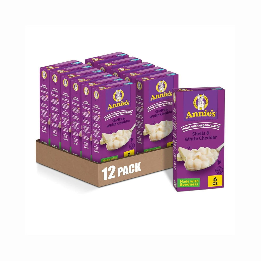 Creamy, Organic White Cheddar Macaroni and Cheese, 6 oz Servings.