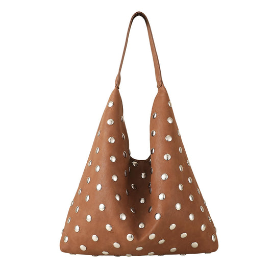 Studded Leather Hobo Purse for Women - Punk Style Tote Bag with Rivets