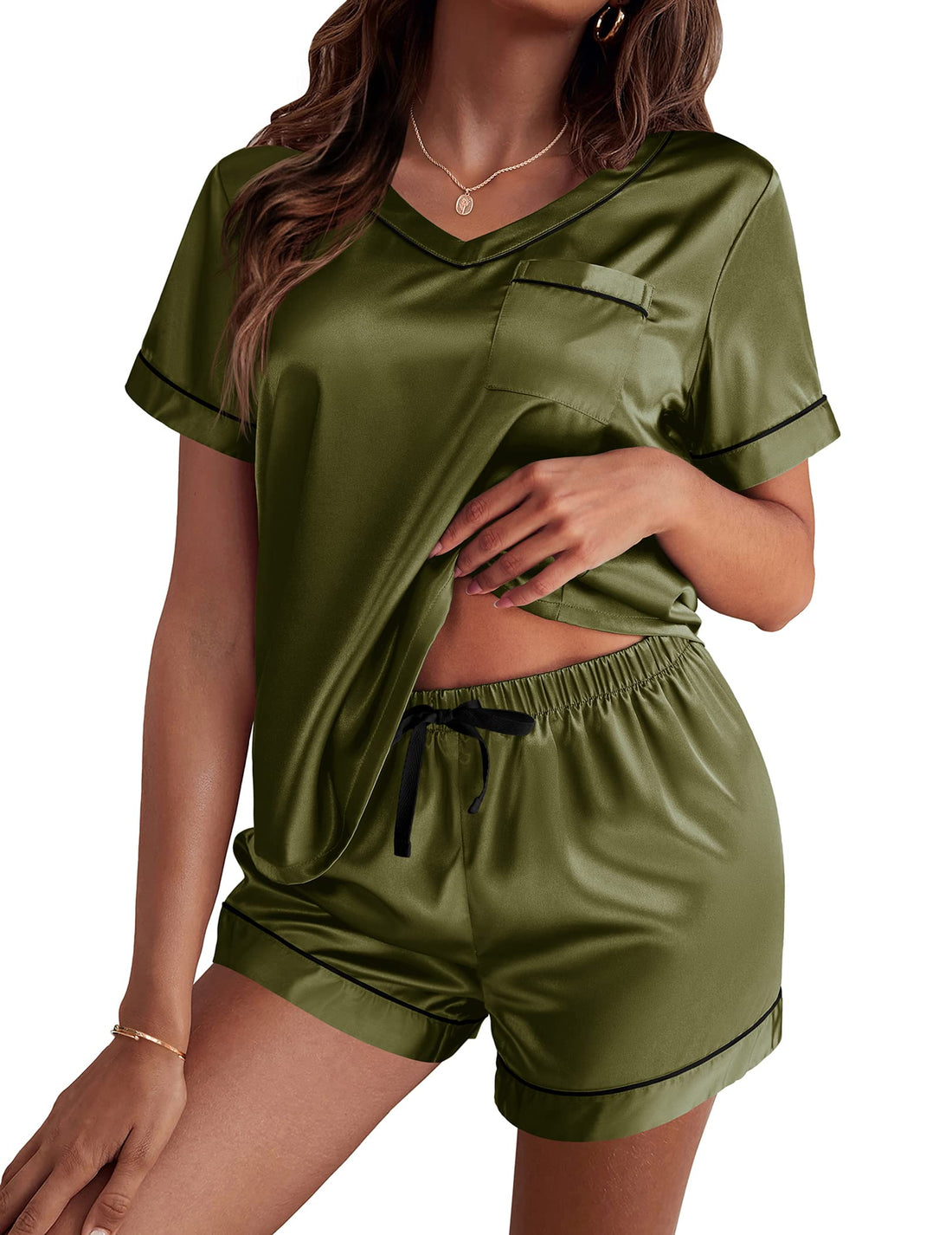 Ekouaer Silk Pajama for Women Short Sleeve Satin Pj Set Two Piece Soft Sleepwear Loungewear, S-XXL.