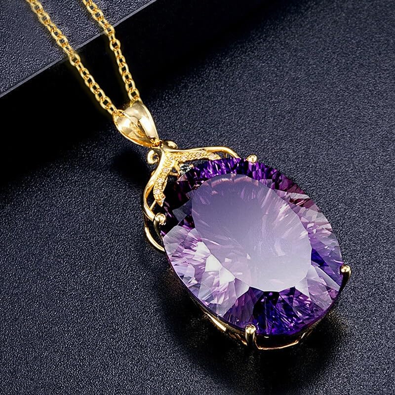 Big Oval Purple CZ Pendant Necklace for Women