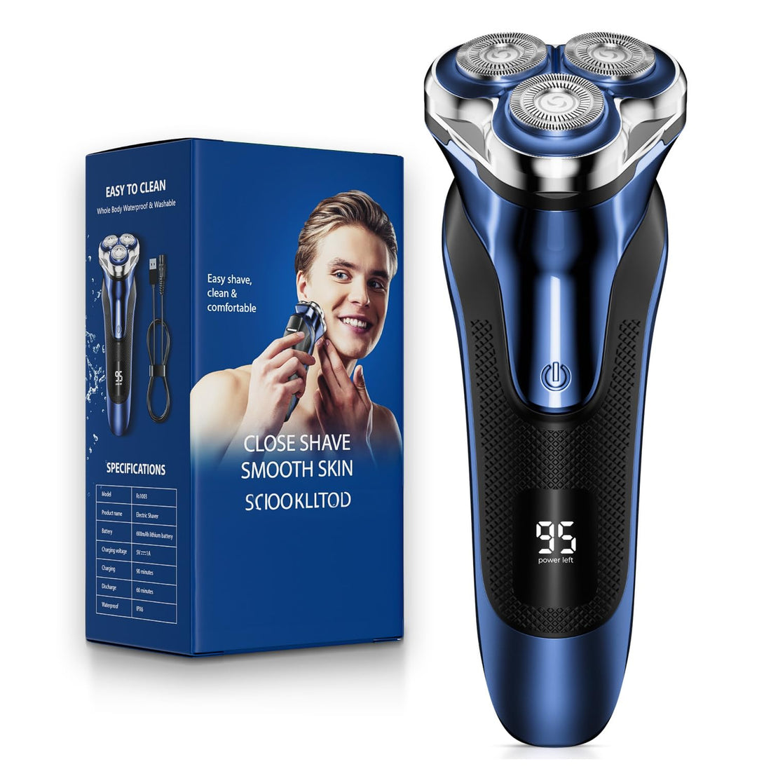 Electric Men's Shaver with Rechargeable and Waterproof Design for Efficiency.