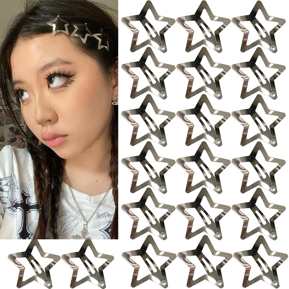 Y2K Style Star Hair Accessories Set for Girls and Women - 20 PCS Non-Slip Snap Clips and Barrettes