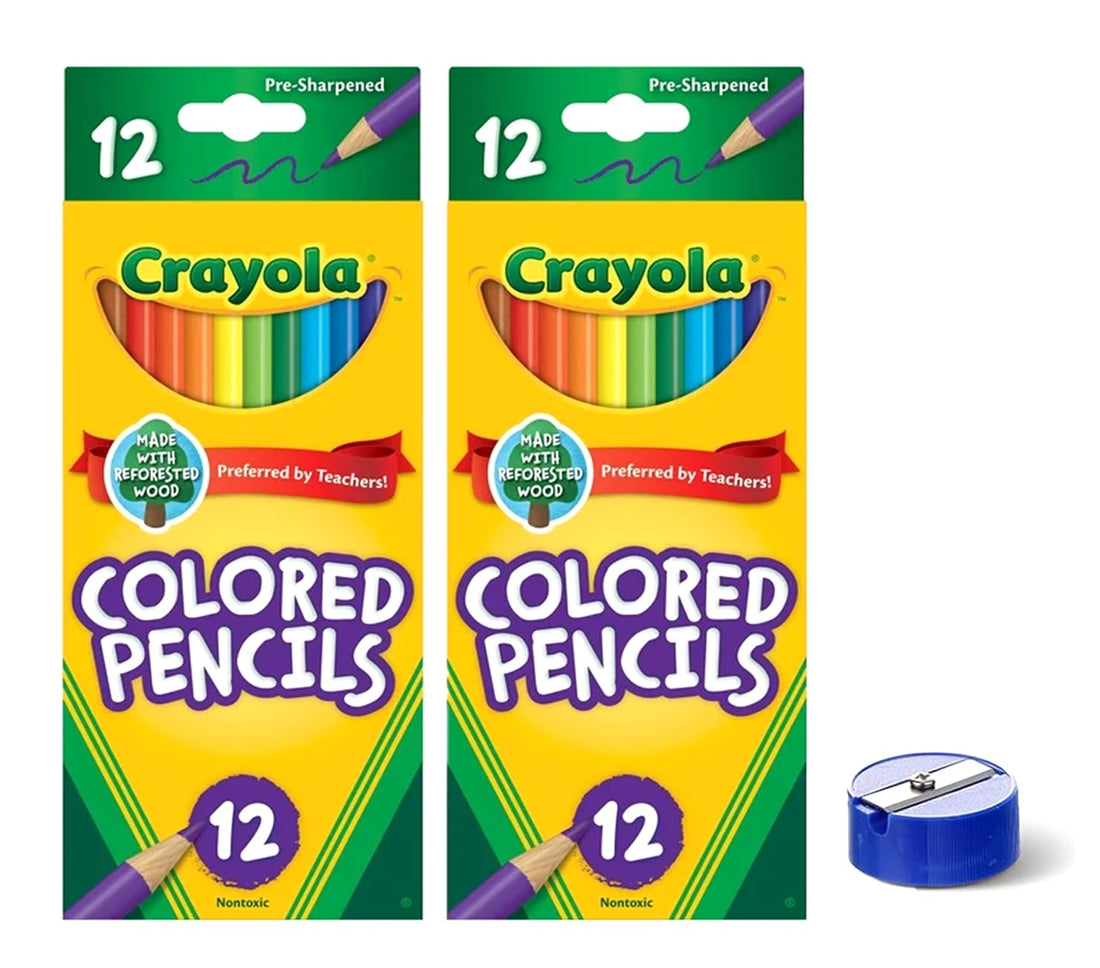 Generic Colored Pencils 12ct 2pk, Assorted Colors, Pre-Sharpened + Bonus Sharpener (Color May Vary)