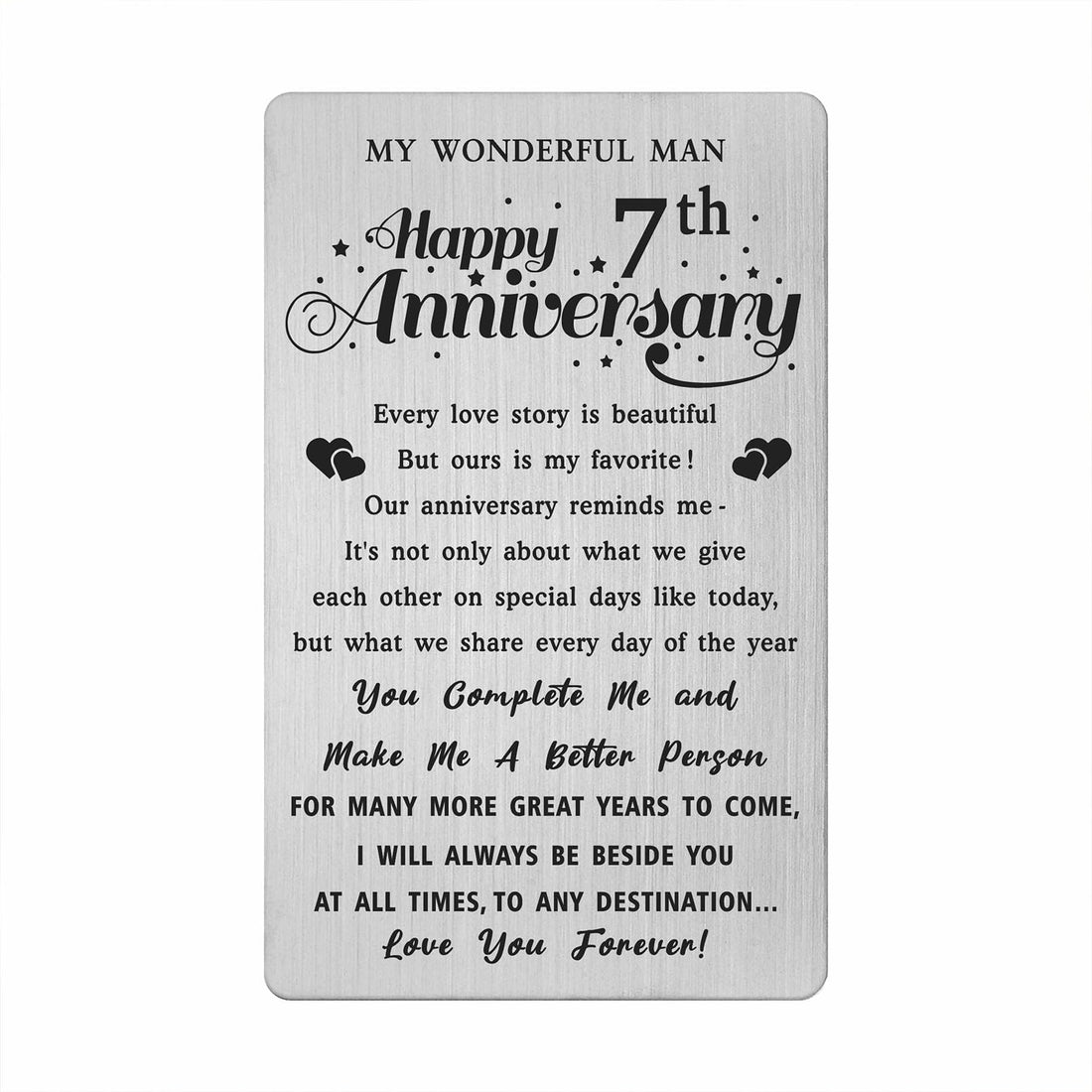 7th Anniversary Card for Him - Happy 7 Year Anniversary Gifts for Husband Boyfriend