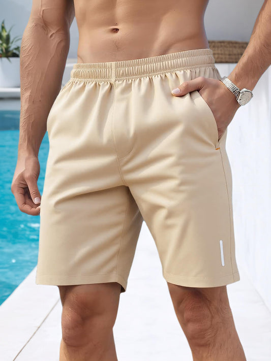 Khaki Elastic Waist Gym Shorts