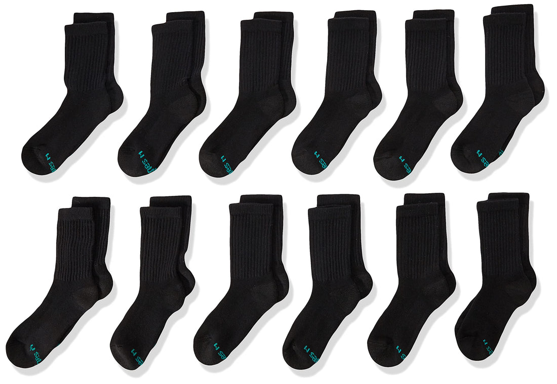 Hanes Boys' Socks, Double Tough Cushioned Crew Socks, 12-pair Packs.