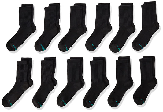 Hanes Boys' Socks, Double Tough Cushioned Crew Socks, 12-pair Packs.