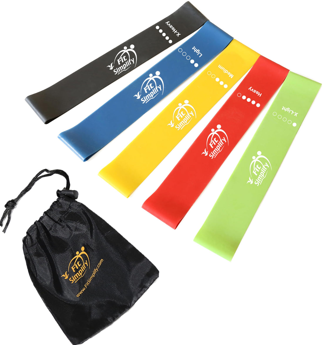 Fit Simplify Resistance Loop Exercise Bands with Instruction Guide and Carry Bag, Set of 5.