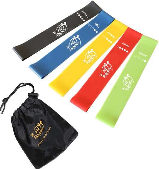 Fit Simplify Resistance Loop Exercise Bands with Instruction Guide and Carry Bag, Set of 5.