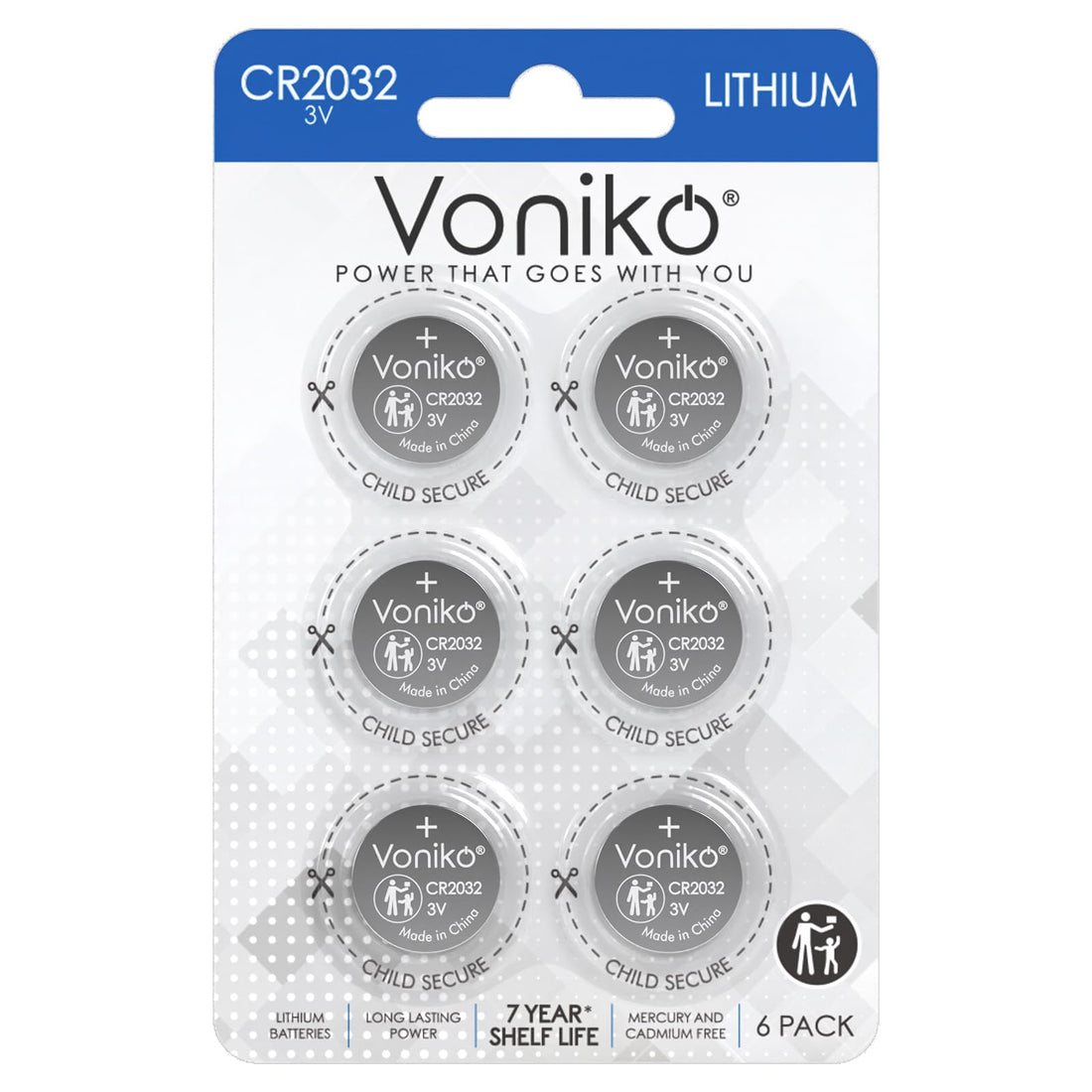 Long-Lasting Lithium Power: 6-Pack of 3V CR2032 Button Batteries