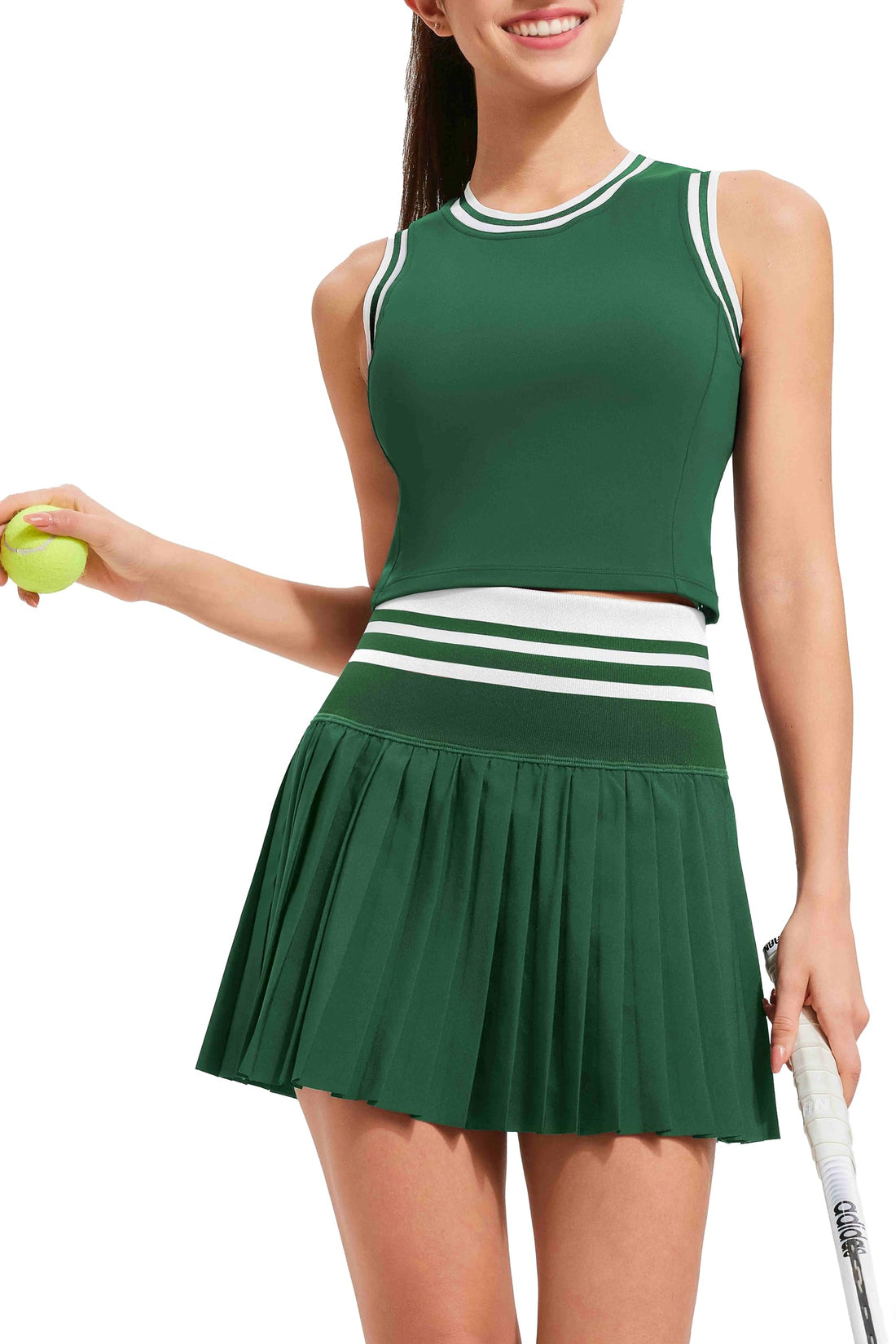 Two Piece Tennis Skirt Set for Women High Waisted Pleated Athletic Golf Skirt Sets with Pockets