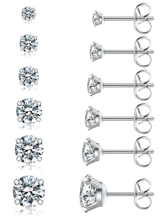 Cubic Zirconia Earrings Set, Hypoallergenic, Stainless Steel, Cubic Zirconia Cubes.