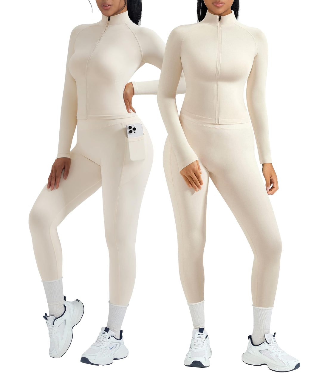 OMKAGI Women's Gym Outfit with Leggings and Matching Jacket