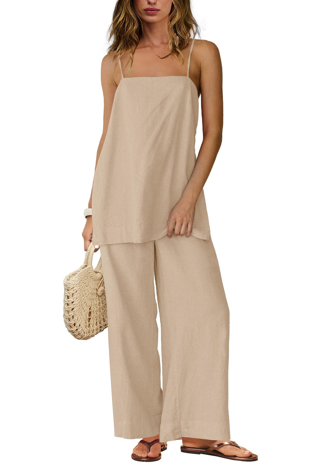 Yanekop 2-Piece Linen Pants Sets for Women - Summer Outfit Matching Lounge Sets