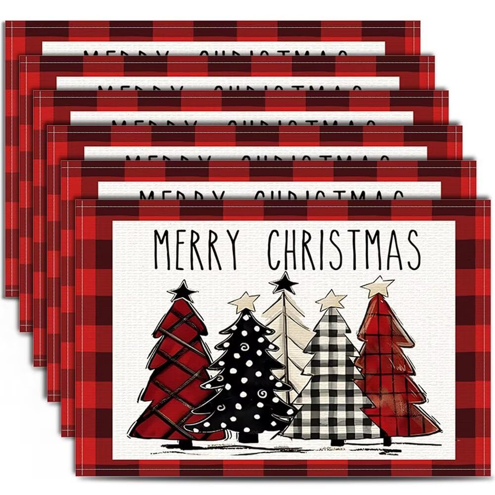 Buffalo Plaid Christmas Tree Table Placemats for Winter Holidays