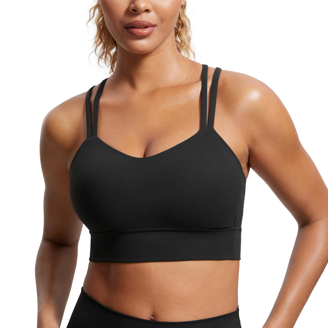 CRZ YOGA Womens Butterluxe Strappy Longline Sports Bra - Molded Cup Double Spaghetti Strap Workout Bra Yoga Crop Tank ...