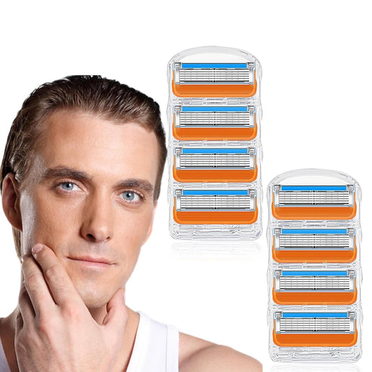 Orange 8 PCS Razor Blade Refills for Men's Shaving.