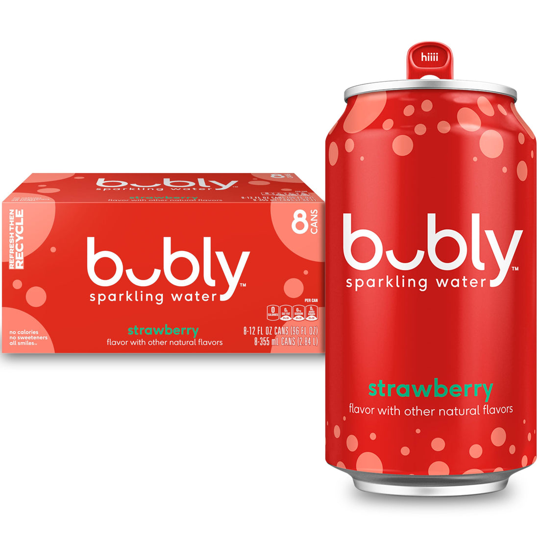Bubly Strawberry Zero Sugar Sparkling Water, 12 Oz Cans Pack 8