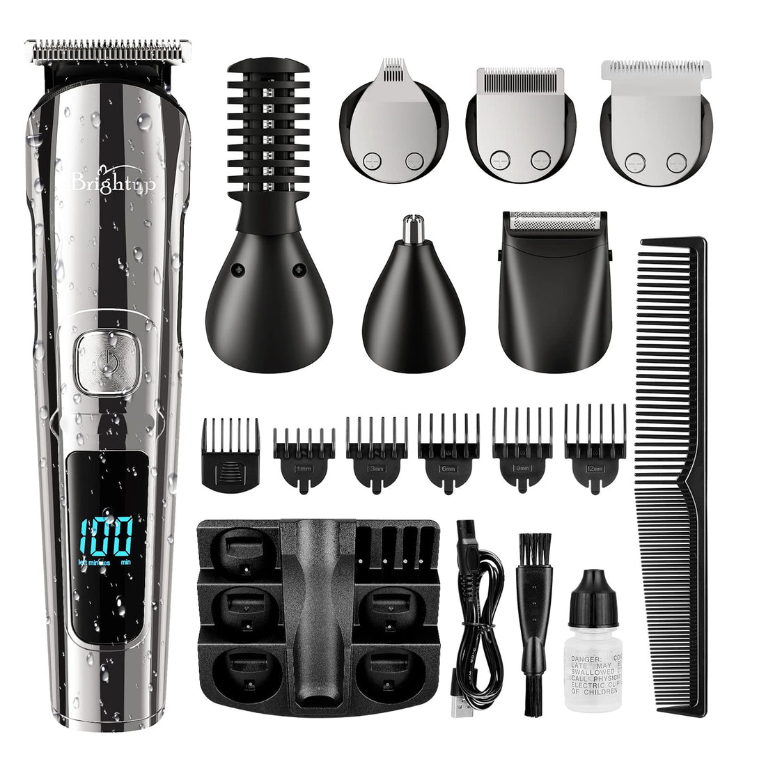 Brightup Beard Trimmer for Men - Electric Razor ⁘ Shaver, Cordless Hair Clippers Trimmers Set, IPX...