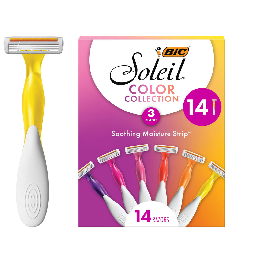 BIC Soleil Razors for Women with Smooth Colors 14-Pack Blades