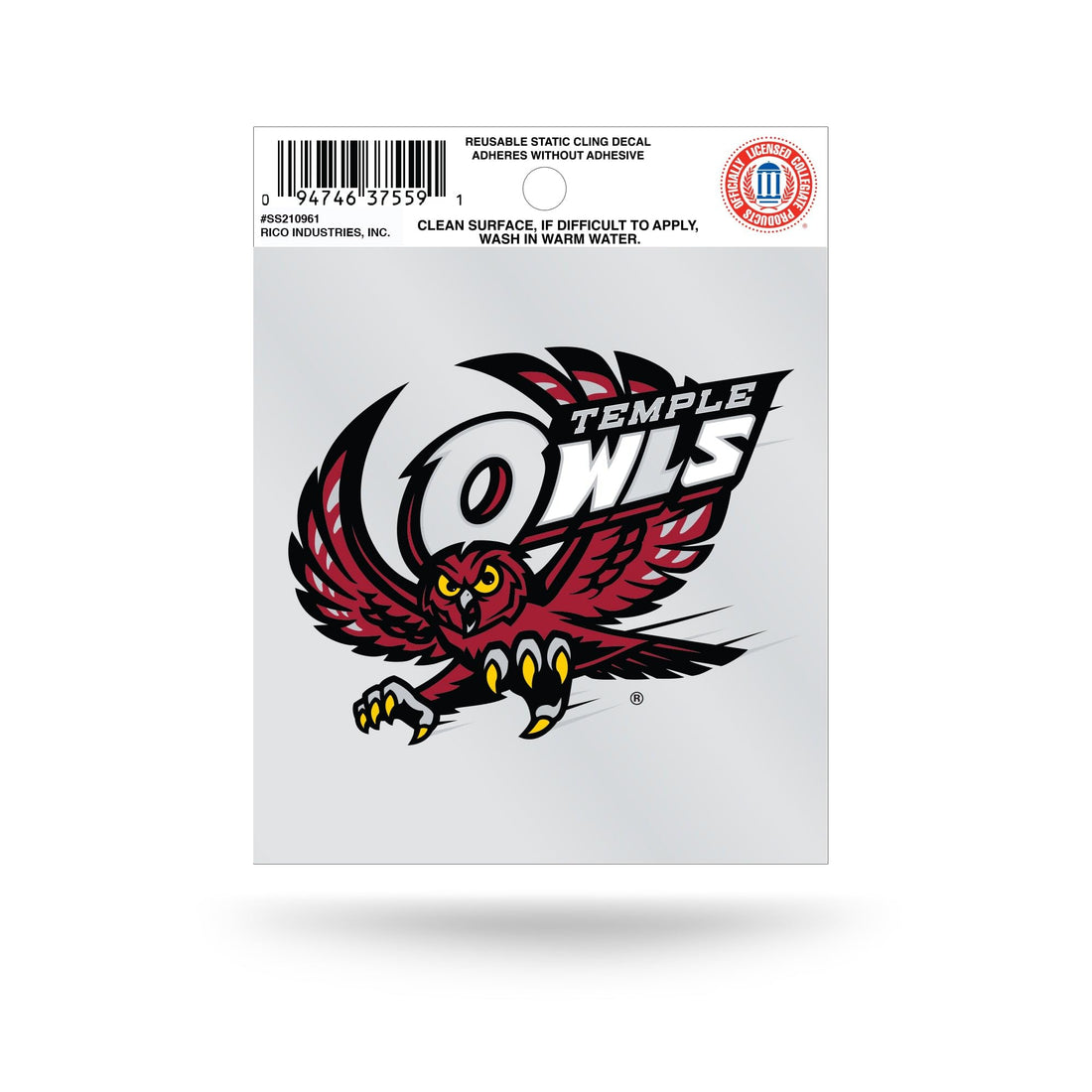 Rico Industries NCAA Temple Owls Small Static Cling Decal.