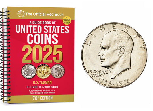 2025 US RED BOOK of United States Coins and 1976 Ike Dollar US Mint Circ