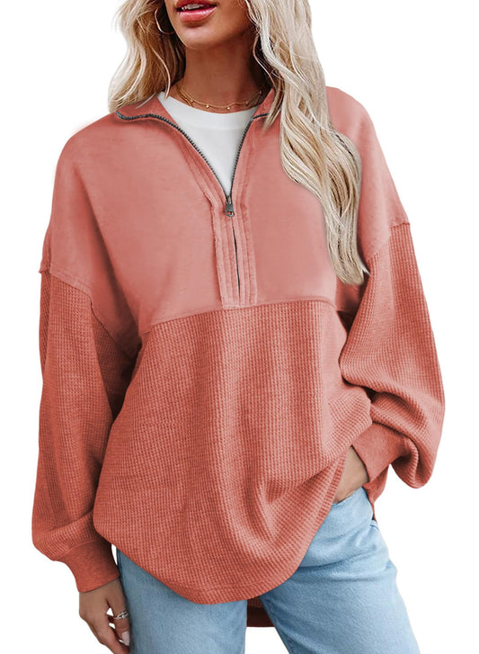 SHEWIN Womens Sweatshirt Casual Waffle Knit Half Zip Pullover Loose Long Sleeve Tops Fall Outfit Clothes ...