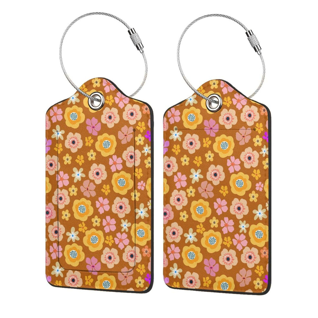 Abstract Flower Leather Luggage Tags with Stainless Steel Loop