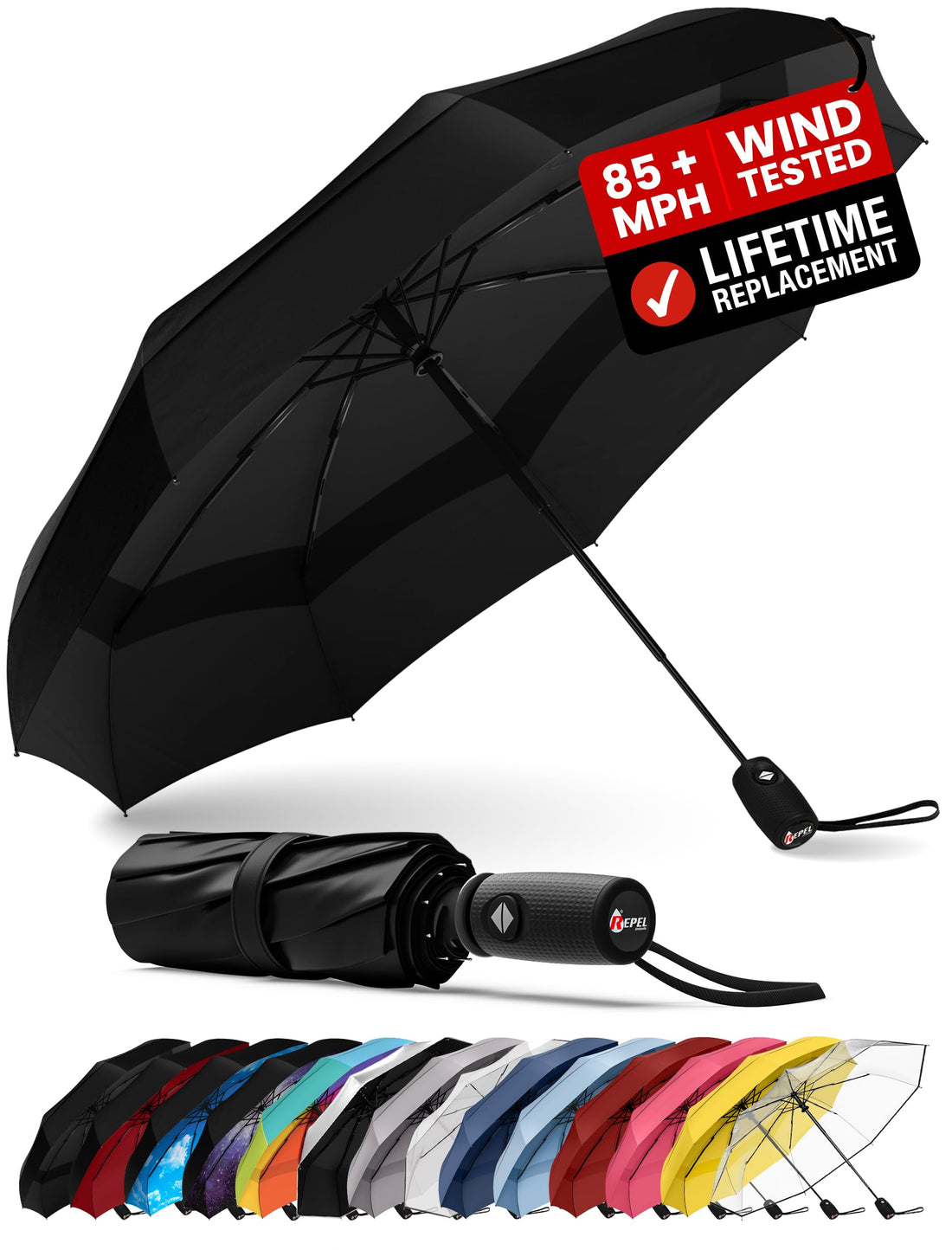 REPEL Windproof Travel Umbrella - Compact & Durable Wind-Resistant Umbrella