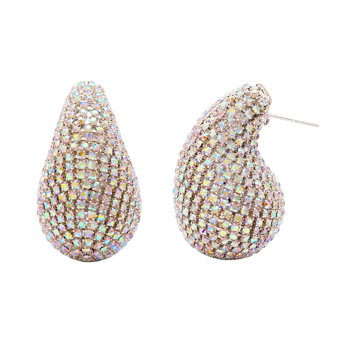 Enrwin Sparkly Austrian Crystal Chunky Waterdrop Teardrop Hoop Earrings