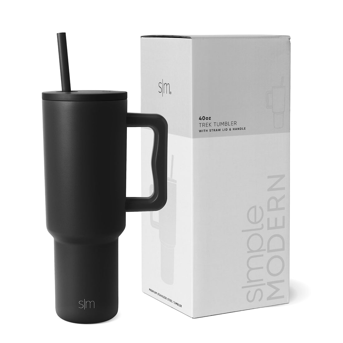 40 oz Insulated Stainless Steel Tumbler with Handle and Straw Lid Device.