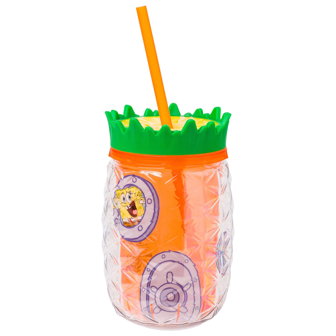 Silver Buffalo SpongeBob and Gary Pineapple Double Wall Tumbler with Lid and Straw, 16 Ounces.