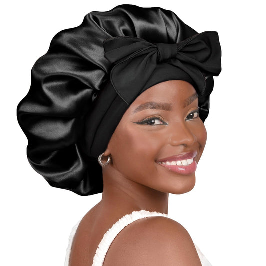 YANIBEST Satin Bonnet Silk Bonnet for Sleeping Double Layer Satin Lined Hair Bonnet with Tie Band ...